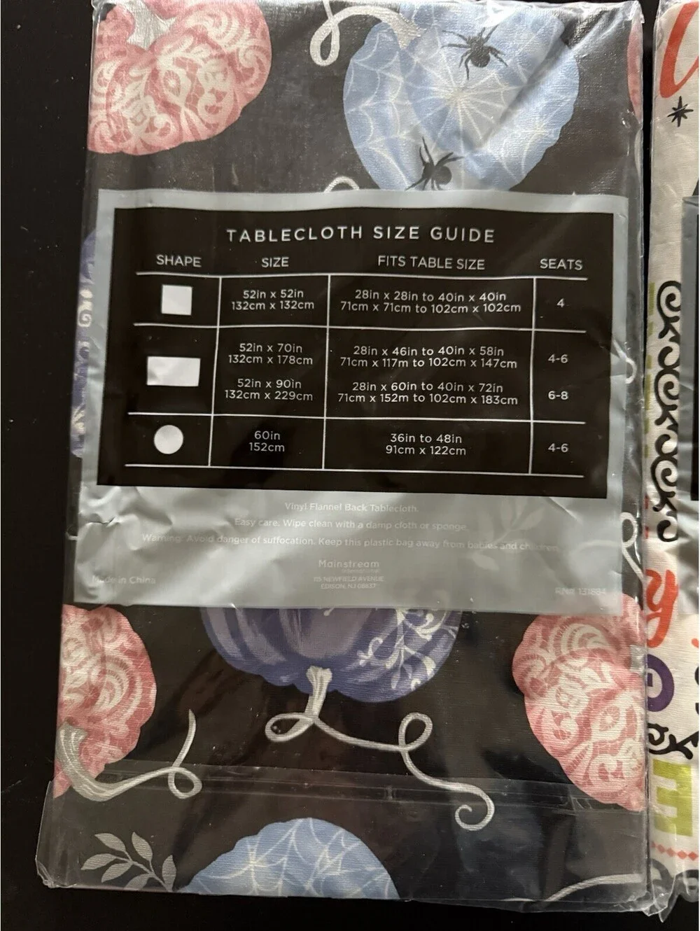 Halloween Vinyl Tablecloth (2) Pack Pumpkins Spooky Holiday 52 In X 70 In